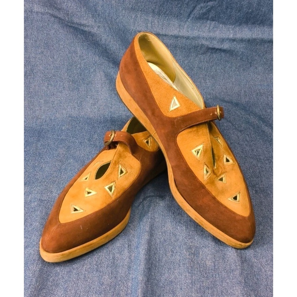 Vintage 70s/80s TOKIO Suede Cutout Pointed Flats - Made in Italy - Picture 1 of 9